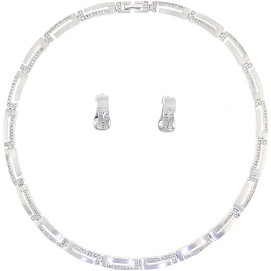 Behave – Parure de bijoux – Cristal transparent – ​​Couleur argent mat – Elegant – Intemporel – 43 cm