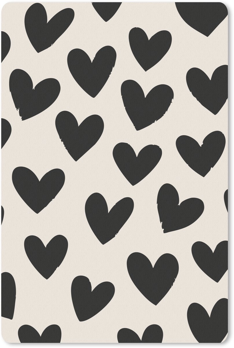 Muismat 18x27 cm - Mousepad Hartjes - Zwart - Beige - Muismatten