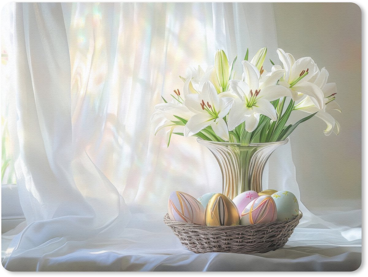 Muismat 23x19 cm - Mousepad Vaas - Eieren - Bloemen - Muismatten