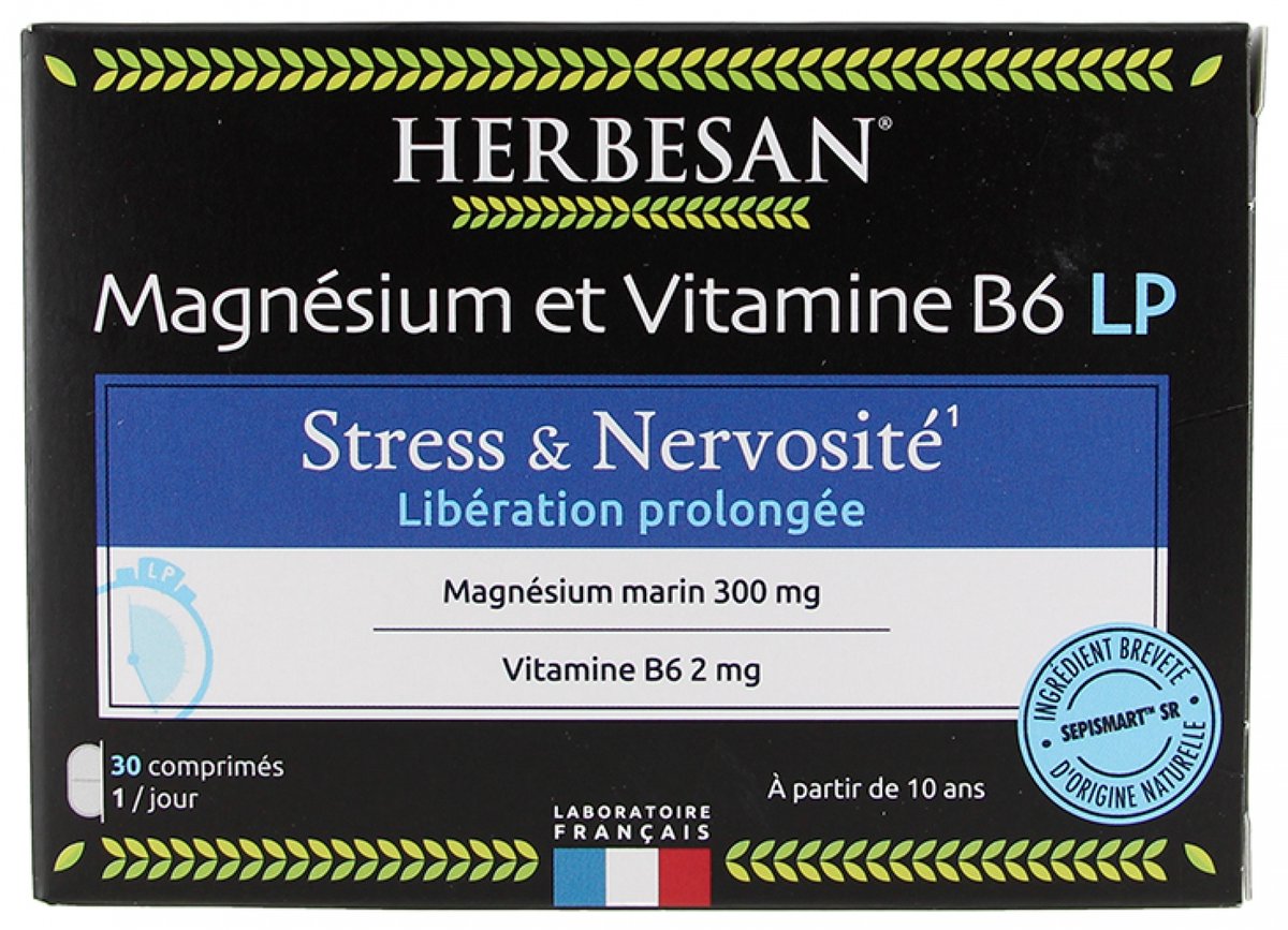 Herbesan Magnesium en Vitamine B6 met Verlengde Afgifte 30 Tabletten