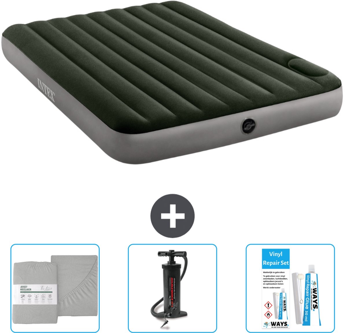 Intex Luchtbed - 2-Persoons - 152 x 203 x 25 cm - Groen - Inclusief Hoeslaken - Pomp en Reparatieset