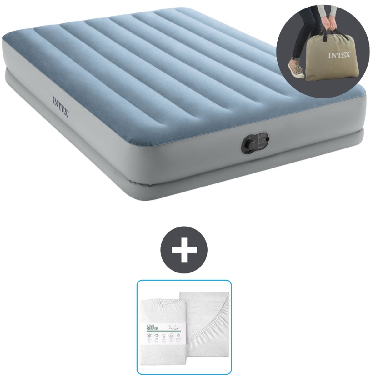 Intex Luchtbed - 2-Persoons - 152 x 203 x 36 cm - Blauw/Grijs - Inclusief pomp en Hoeslaken
