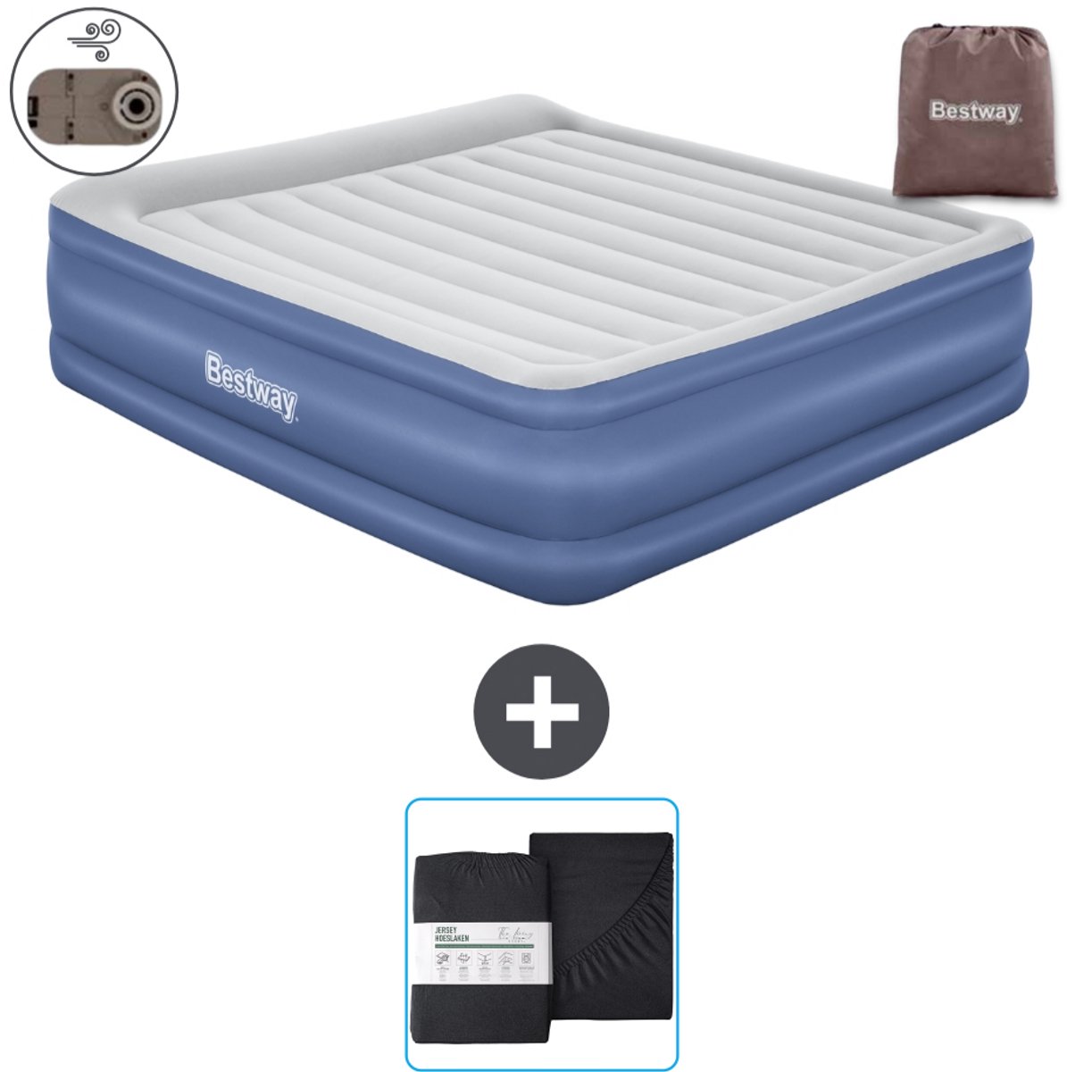 Bestway luchtbed - 2-Persoons - 193 x 203 x 56 cm - Grijs/Blauw - Inclusief pomp en Hoeslaken