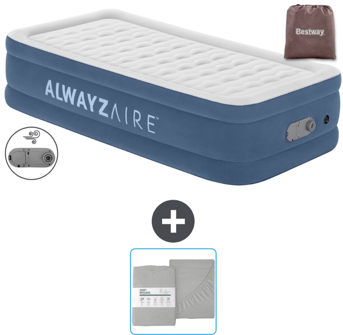 Bestway Alwayszair luchtbed - 1-Persoons - 97 x 191 x 46 cm - Blauw - Inclusief pomp en Hoeslaken
