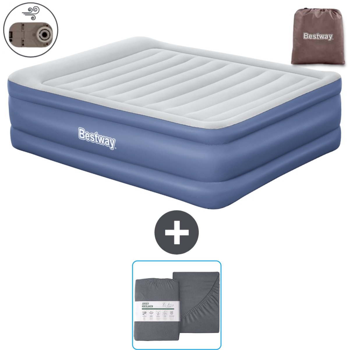 Bestway luchtbed - 2-Persoons - 152 x 203 x 61 cm - Grijs/Blauw - Inclusief pomp en Hoeslaken