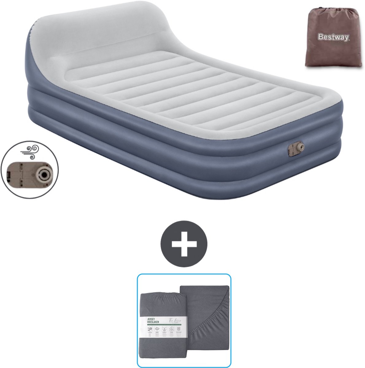 Bestway luchtbed - 2-Persoons - 152 x 226 x 46 cm - Grijs - Inclusief pomp en Hoeslaken