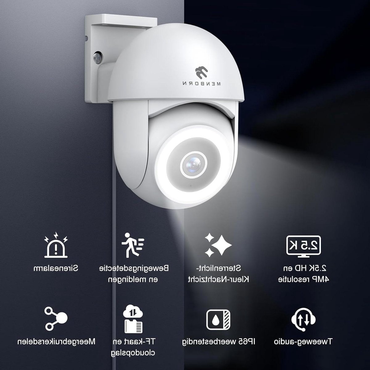 Buiten Beveiligingscamera 2.5K WiFi 360° Rotatie IP65 Nachtzicht Compatibel met Alexa