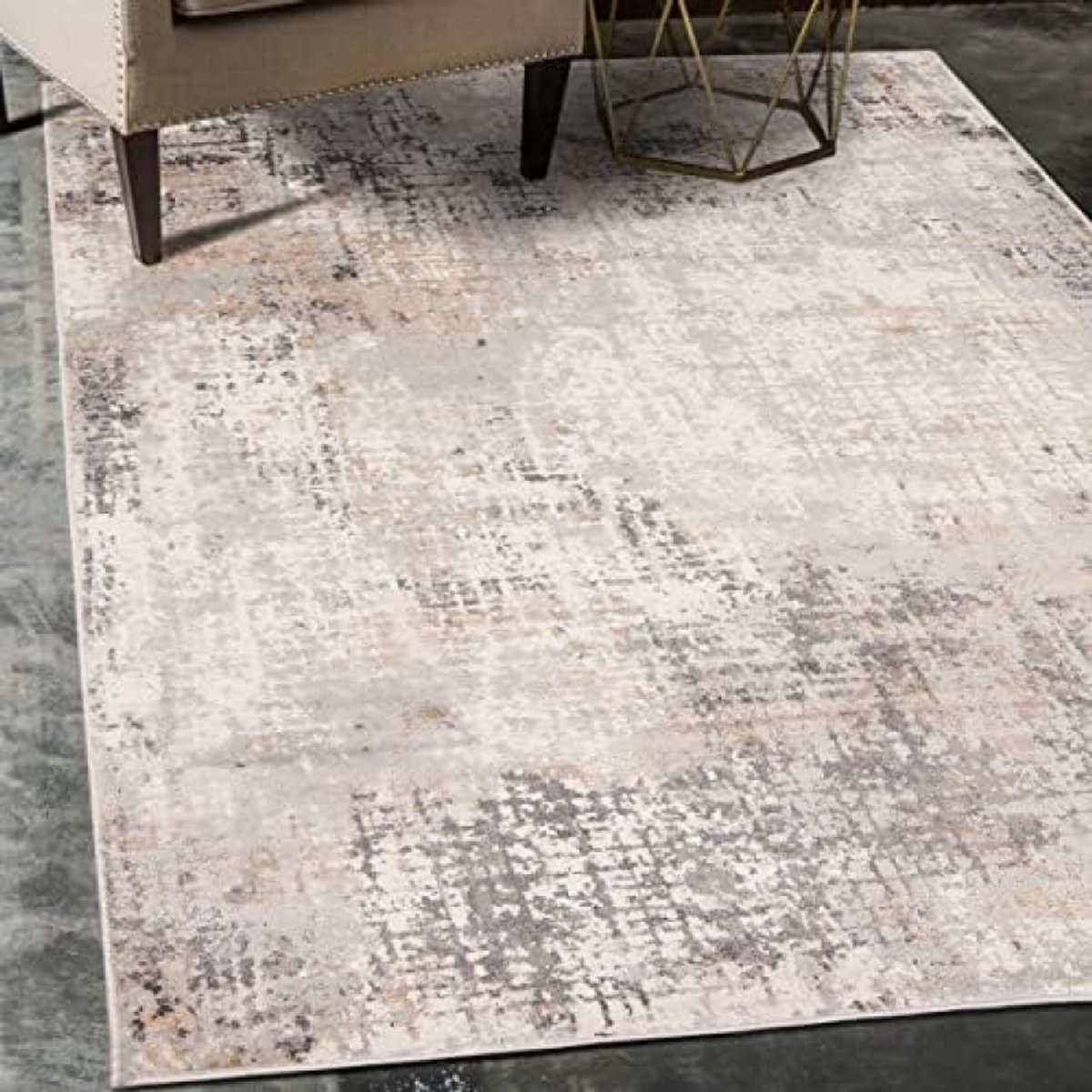 Abstract Vintage Vloerkleed - Modern Tapijt voor Woonkamer, Slaapkamer of Eetkamer - OEKO-TEX Gecertificeerd - 200x300 cm - Beige Grijs