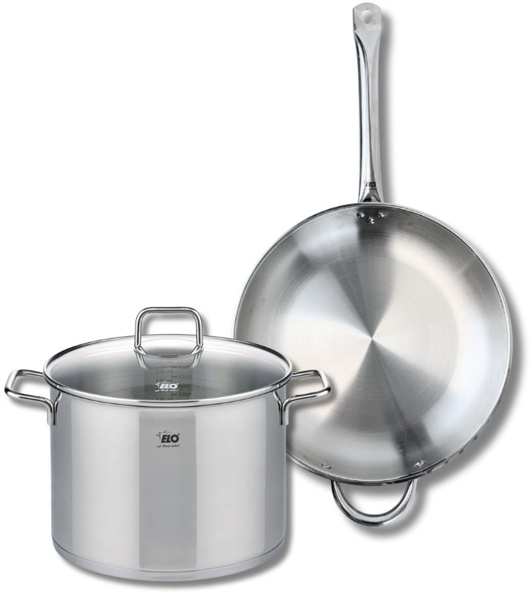 Set van 1 Koekenpan 32 cm en 1 braadpan 26 cm Elo Profi Citrin