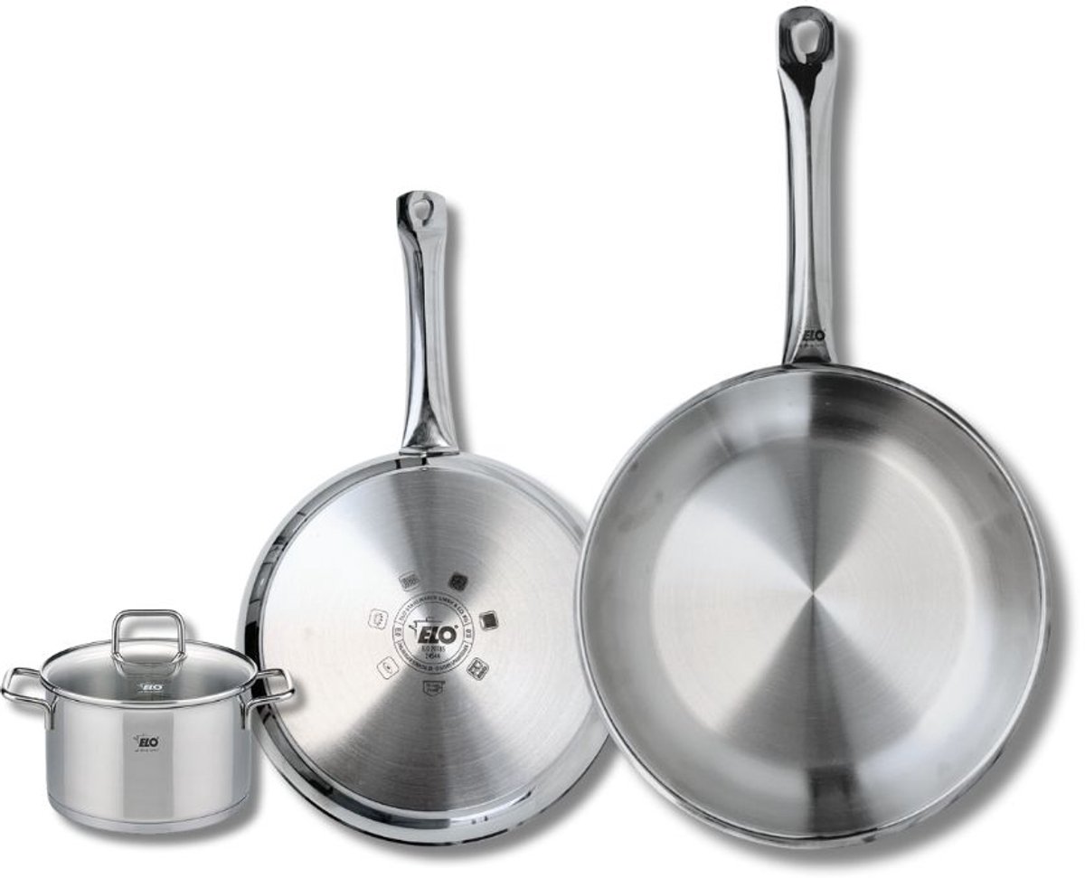Set van 2 Koekenpannen 24 en 28 cm en 1 kookpan 12 cm Elo Profi Citrin