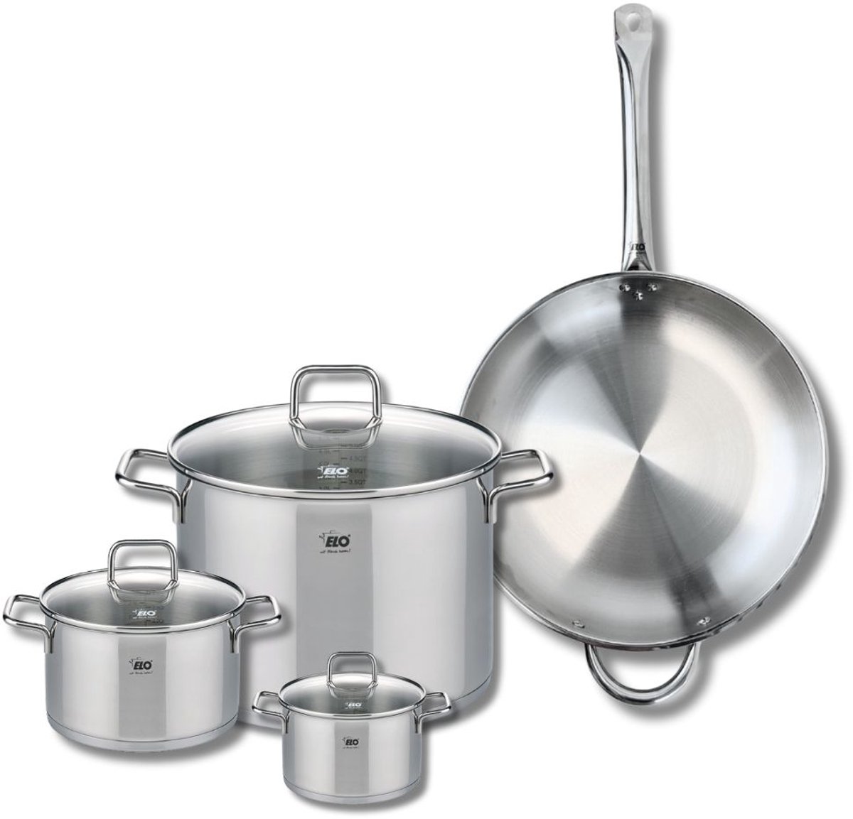 Set van 1 Koekenpan 32 cm en 3 kookpotten 12, 16 en 26 cm Elo Profi Citrin
