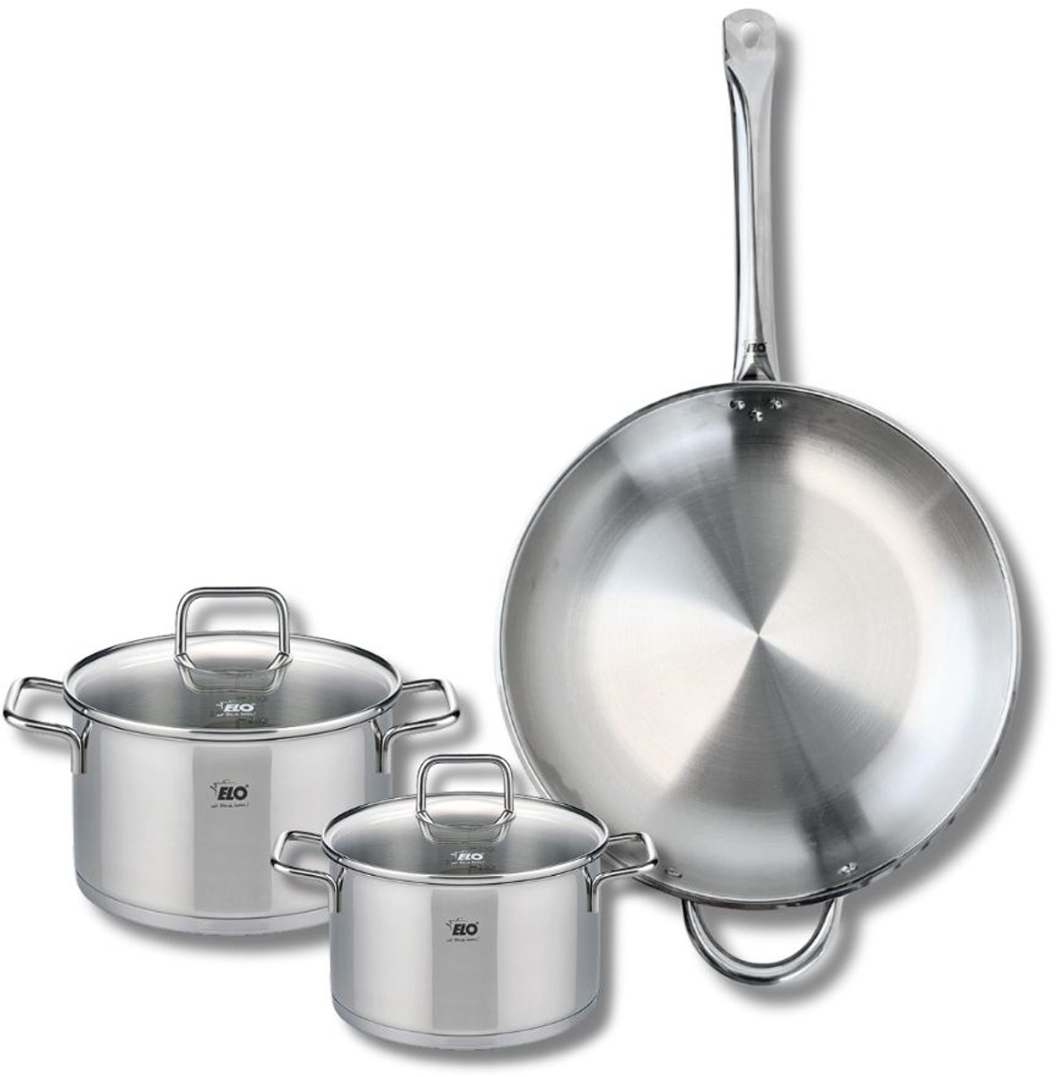 Set van 1 Koekenpan 32 cm en 2 kookpotten 16 en 20 cm Elo Profi Citrin