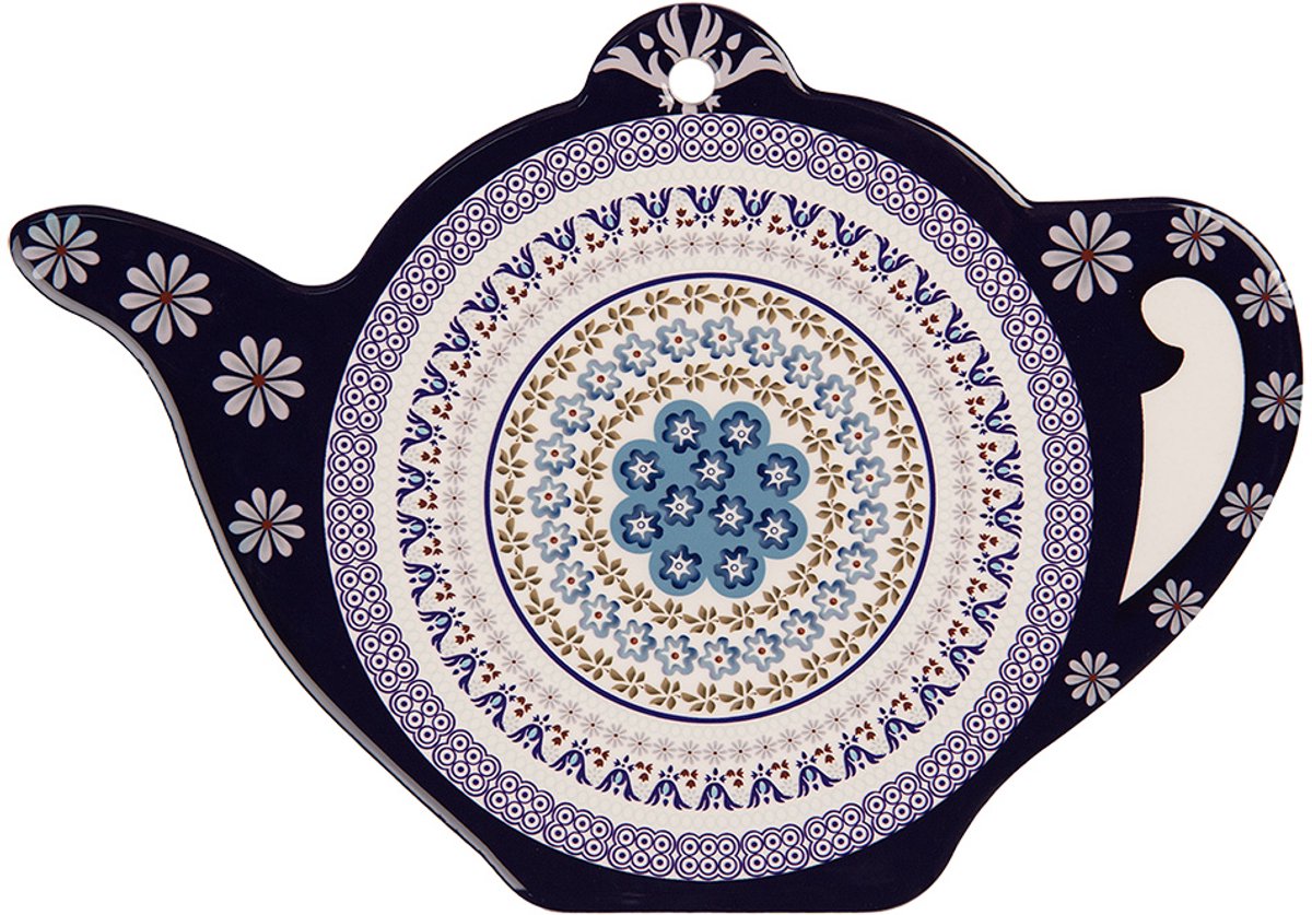 Clayre & Eef Onderzetters Pannen Theepot 24x17 cm Blauw Keramiek