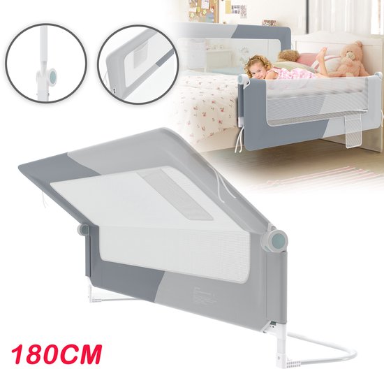 Barrière de lit 180 cm, protection antichute, pliable, rotative à 180 degrés, barrière de protection de lit pour petits enfants, filet aéré, réglable en hauteur, protection antichute, lit pour lit d'enfant,
