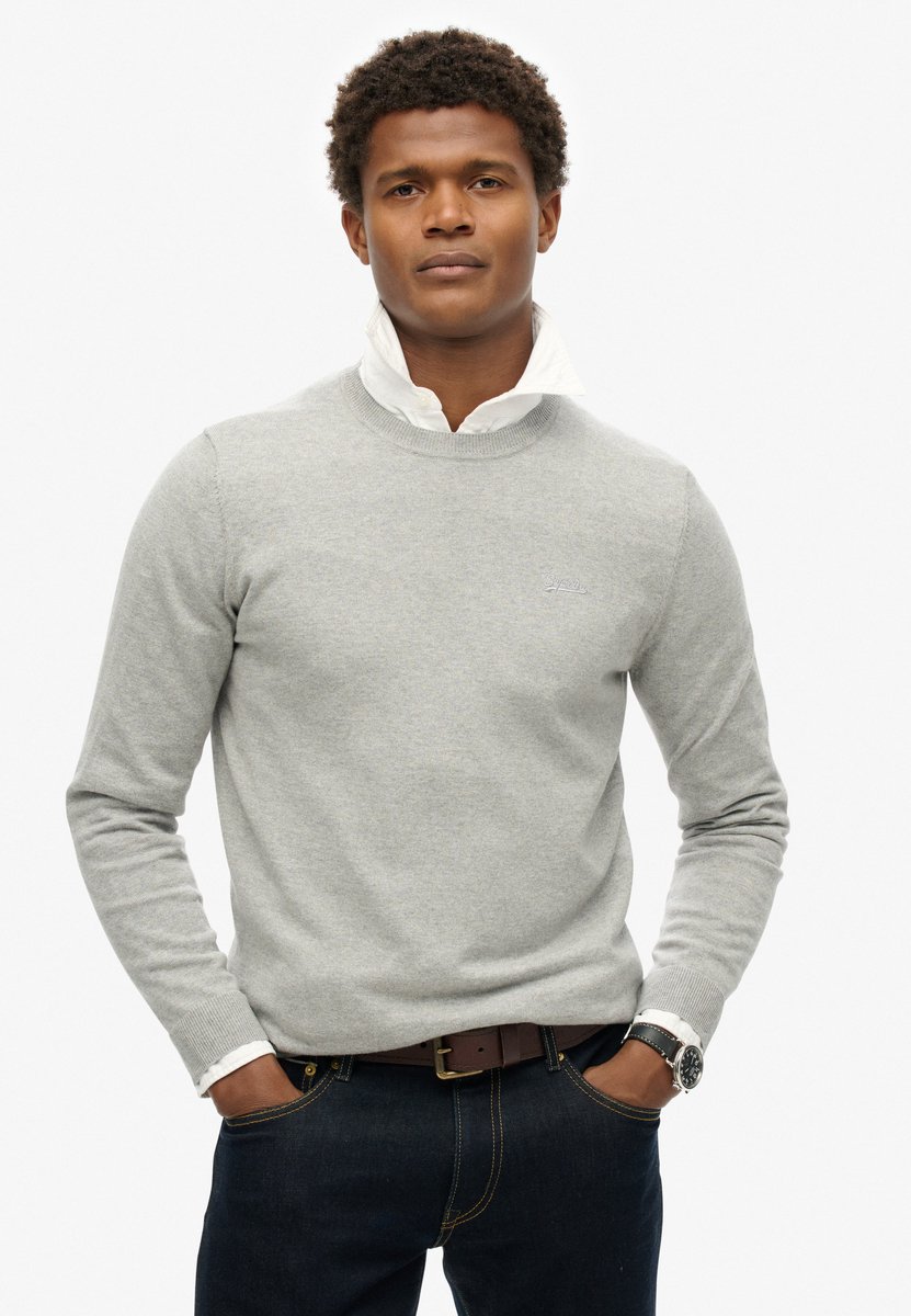 Superdry Trui met ronde hals van biologisch katoen en kasjmier Heren Sweaters Grijs