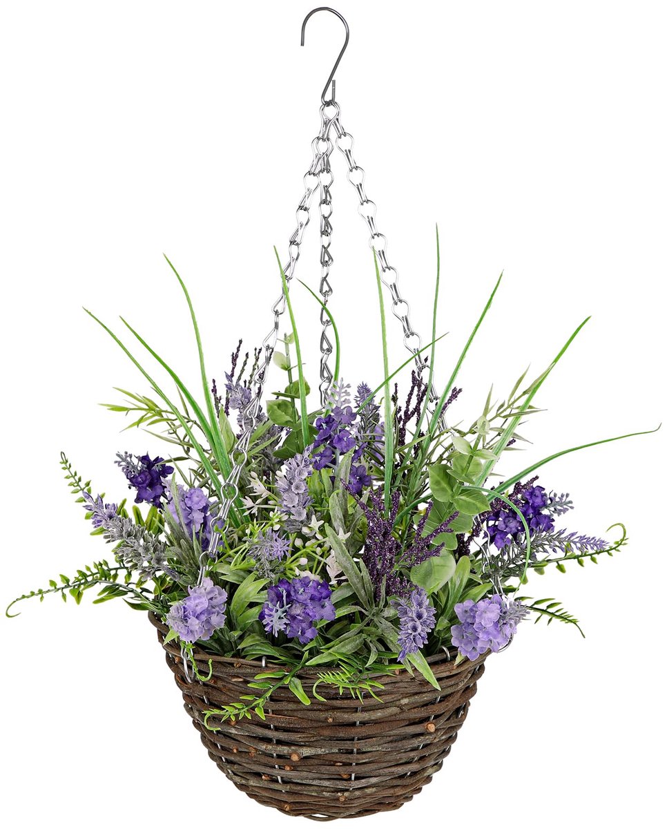 Unyqoos ® Kunstzinnige Lavendel Hangerplanten in Decoratief Gevlochten Mandje voor Huiselijke Sfeer groen