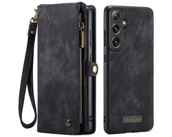 CaseMe Bookcase hoesje geschikt voor Samsung Galaxy S25+ - Effen Zwart - Kunstleer - Portemonnee met 10 Vakjes voor Pasjes, Cash & Ritsvakje