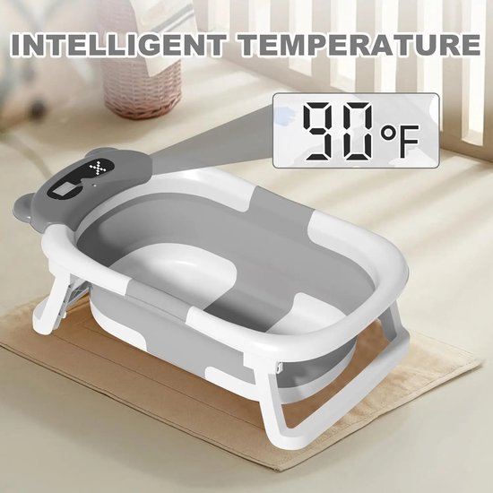 Baby Bad - Babybad - Met Ingebouwde Thermometer - Real Time Temperatuur - Met Kussen - Met Standaard - Inklapbaar - Grijs - Wit van Merkloos — afbeelding 2