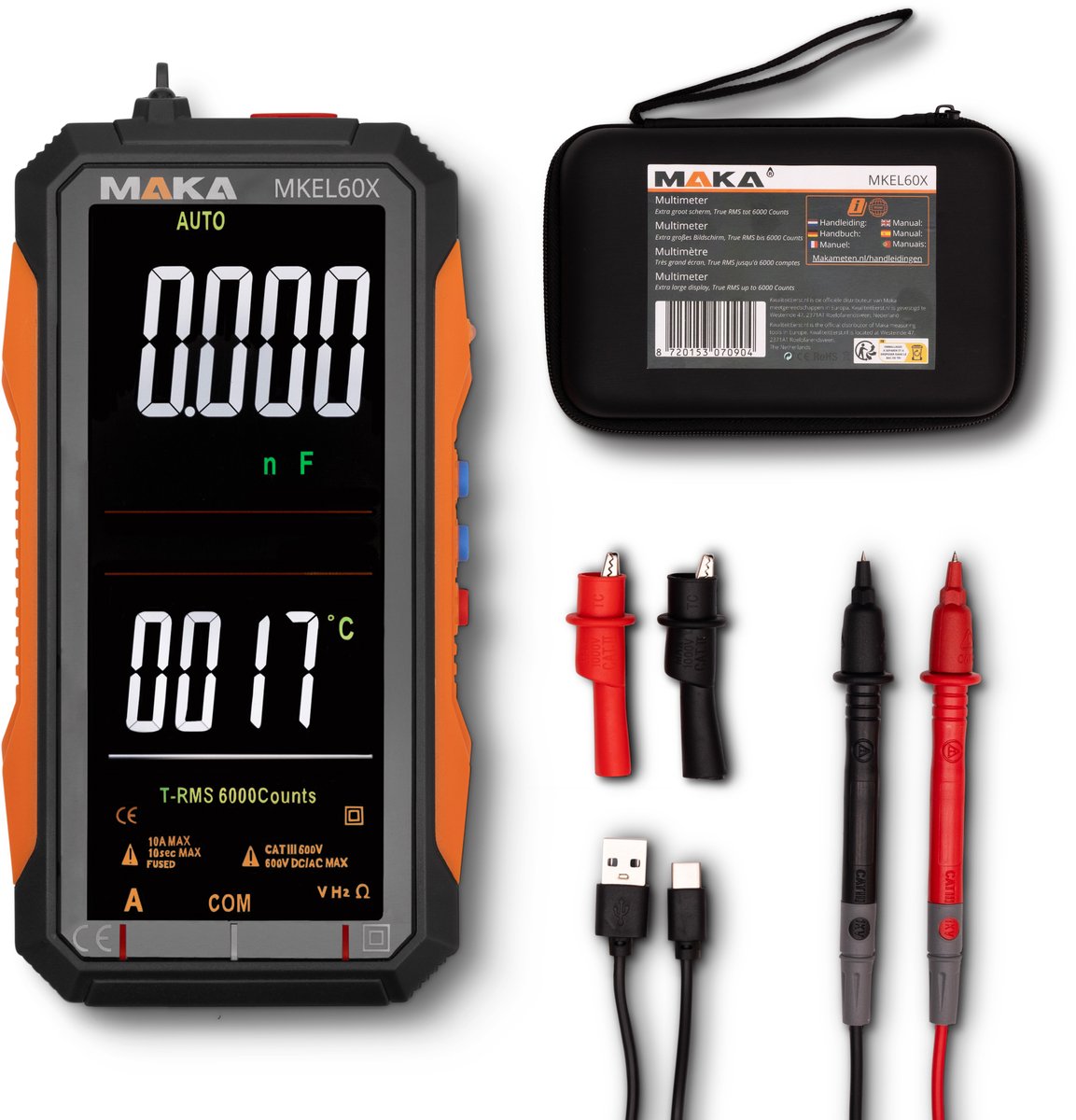 MAKA Digitale Multimeter X - Groot display - 6000counts - True RMS - Voltmeter