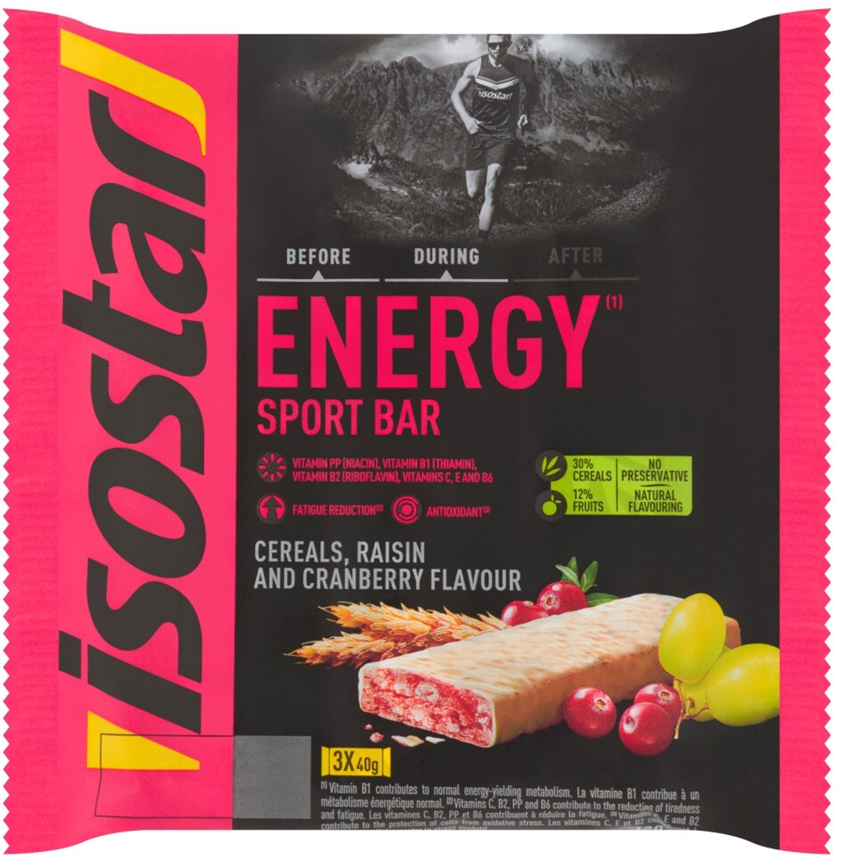 Isostar - High Energy Sportreep Cranberry - 3 x 3 x 40 gr - Voordeelverpakking