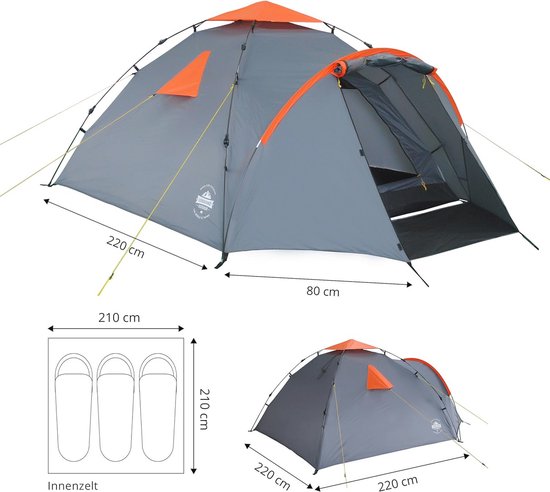 Ruim Waterdichte Pop Up Tent voor 3-4 Personen - Ultralichte Familie Tent voor Camping, Festivals en Reizen van Merkloos — afbeelding 3