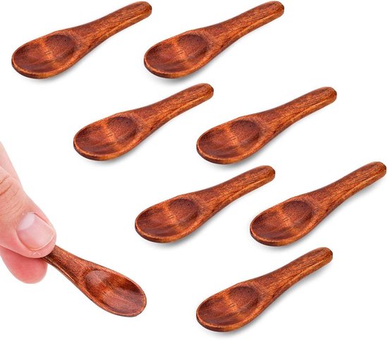 Inovra - Set de 8 petites Cuillères en bois 6 cm Mini cuillères à épices Cuillères à café en bois Petite cuillère à sel Courte en acier Couverts de service en bois pour sauces Sel Sucre Herbes Trempette Miel Café Moutarde Cuisine.