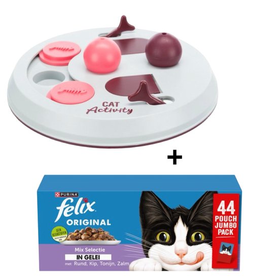 Combideal Felix Original in Gelei Mix Selectie - Kattenvoer Natvoer - Rund Kip Tonijn & Zalm - 44 x 85 g + Cat Activity Intelligentie Puzzel