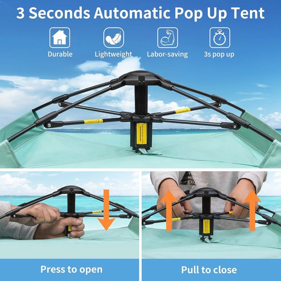 PUREBOX Tente de plage pop-up pour S (1-3) personnes/L (2-4) avec double portes zippées, protection UV, tente de plage portable extra légère, pour jardin, barbecue, excursion en randonnée