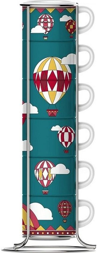 Set van 6 koffiekopjes Bialetti Winter Wonderland Turkoois Porselein 80 ml 6 Onderdelen (6 Stuks)