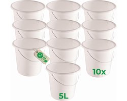 Novaliv 10 stuks emmer 5L wit met maatverdeling - schoonmaak emmer 5 liter? 22,5 cm Praktische alleskunner met schaalverdeling voor huishouden & tuin ideaal als huishoudemmer, wateremmer, dweilemmer, emmer