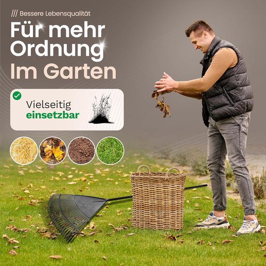 Novatool 2X Bladharkkop, Bladhark met 30 kunststof tanden, Werkbreedte hark 75 cm, Bladhark, Tuinbezem, Gazonhark, Hark, Tuinhark, Tuinbezem, Tuingereedschap zonder steel, Zwart van Merkloos	 — afbeelding 3