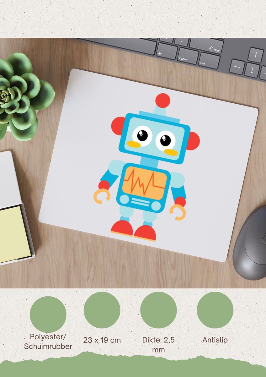 Akyol - robot Muismat - Kind - baby's - speelgoed - cadeau voor een kind - peuter - 23 bij 19 cm