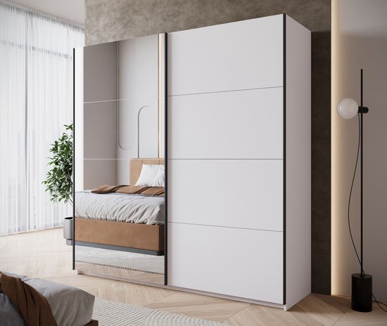 Meubles - Armoire Zapata - Wit - 200 cm - Avec miroir