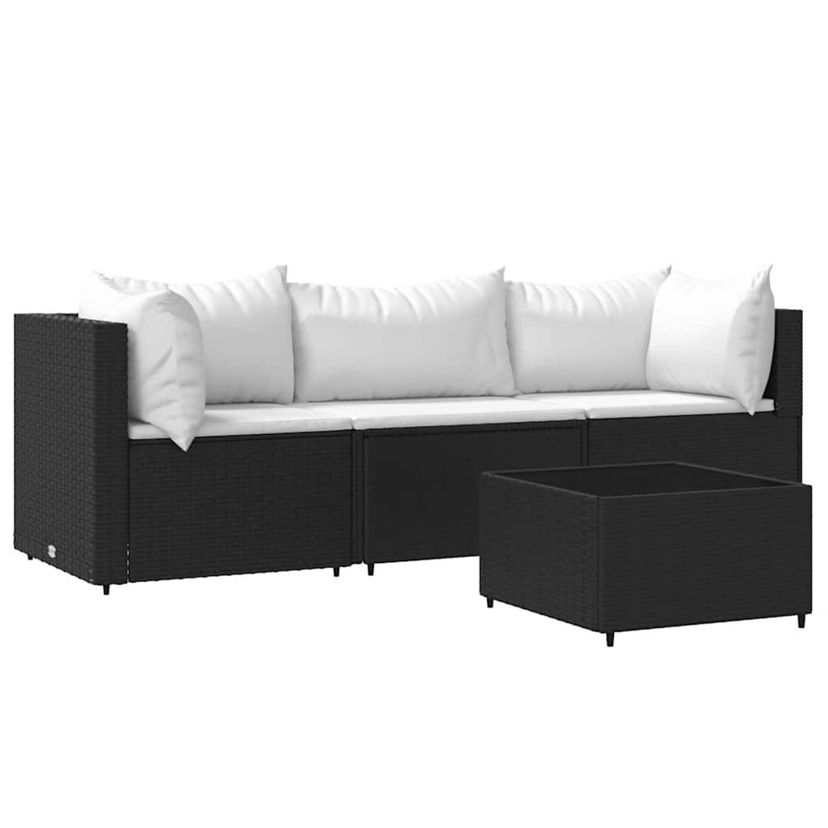 vidaXL 4-delige - Loungeset - met - kussens - poly - rattan - zwart