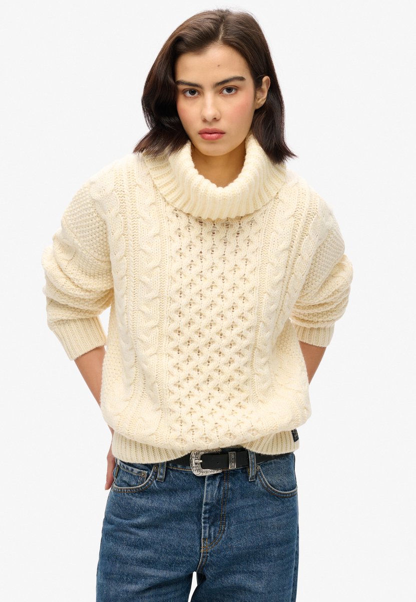 Superdry Kabeltrui met rolkraag Dames Sweaters Island Ecru