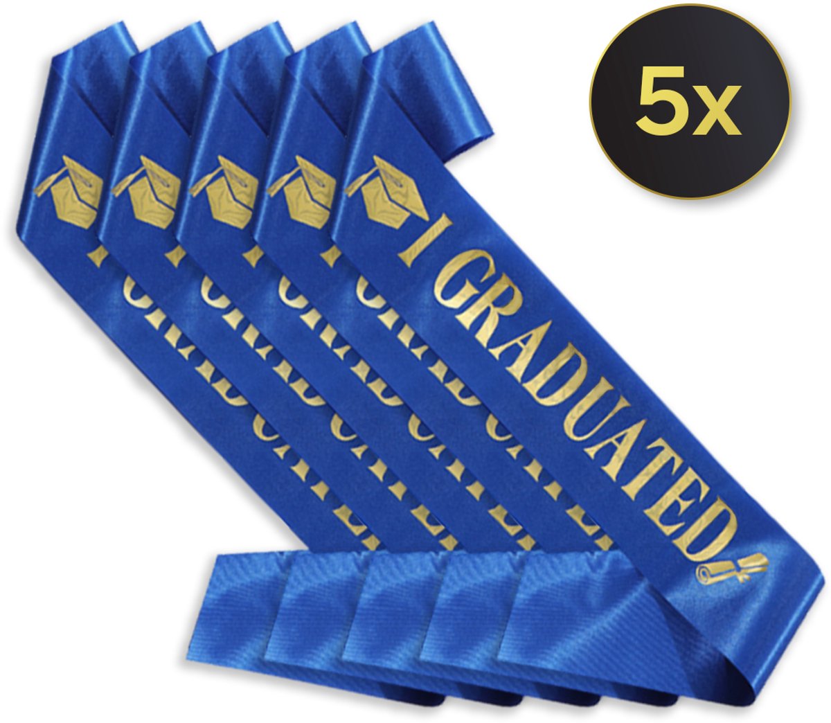 LUQ - Graduation Sjerp – Blauw met Gouden Tekst - 5 Stuks– Accessoire Geslaagd, Afstuderen & Graduation