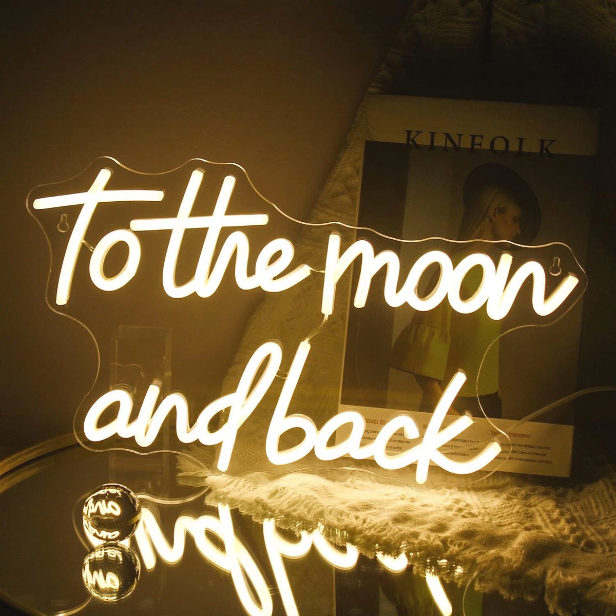 Neon Sign Tot de Maan en Terug | Warm Wit LED Wanddecoratie voor Kinderen en Volwassenen | Perfect als Cadeau voor Verjaardag en Bruiloft