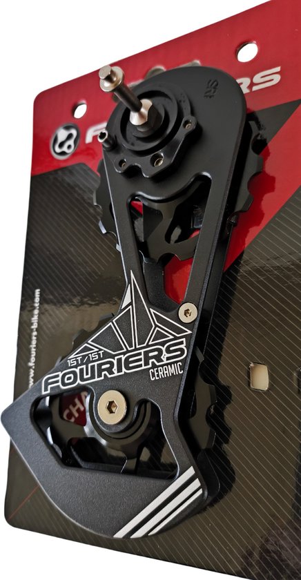 Cage de dérailleur surdimensionnée FOURIERS (CT-DX017-SR1515) - Usinée CNC - Cage et poulie en aluminium - 15 dents/15 dents - Roulements en céramique - Zwart - SRAM RED / SRAM FORCE / SRAM RIVAL (11 vitesses / max. 28 dents)