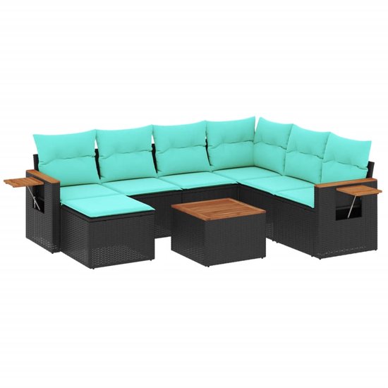 vidaXL - 8-delige - Loungeset - met - kussens - poly - rattan - zwart
