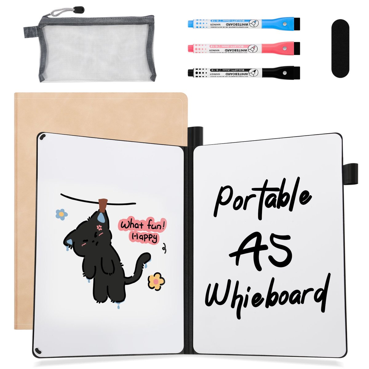 AGM Uitwisbaar notitieboek - Whiteboard notitieblok - A5 - Incl. 3 Pen en 1 Etui - Roze-PU