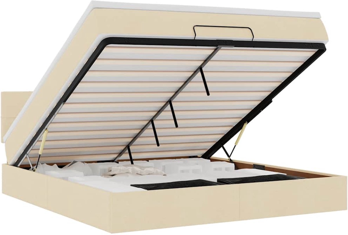 vidaXL - Ottoman - bed - met - matras - 160x200cm - stof - crèmekleurig