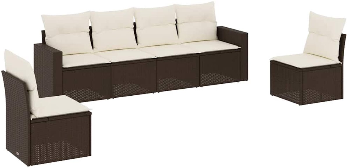 vidaXL 6-delige - Loungeset - met - kussens - poly - rattan - bruin