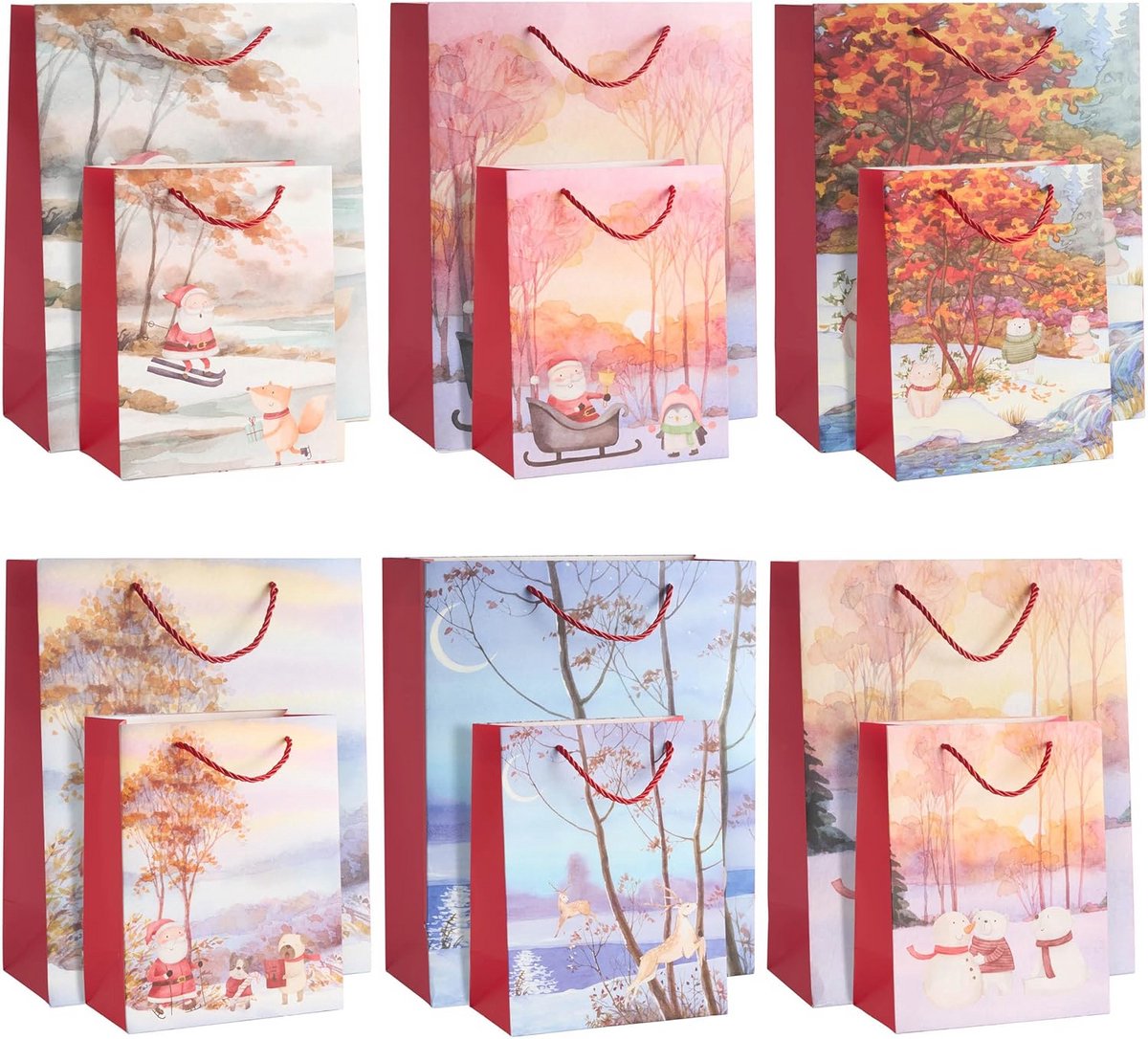 Feestelijke Geschenkzakjes voor Kerstmis - Set van 12 in Diverse Maten en Ontwerpen, Duurzaam en Handig