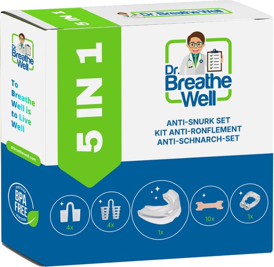 Dr. Breathe Well ™ - Compleet Snurkbeugel Pakket - 5 in 1: Anti Snurk Beugel - Zachte Neusspreiders - Stevige Neusspreiders - Neuspleisters - Neusclip - Simply the right choice!