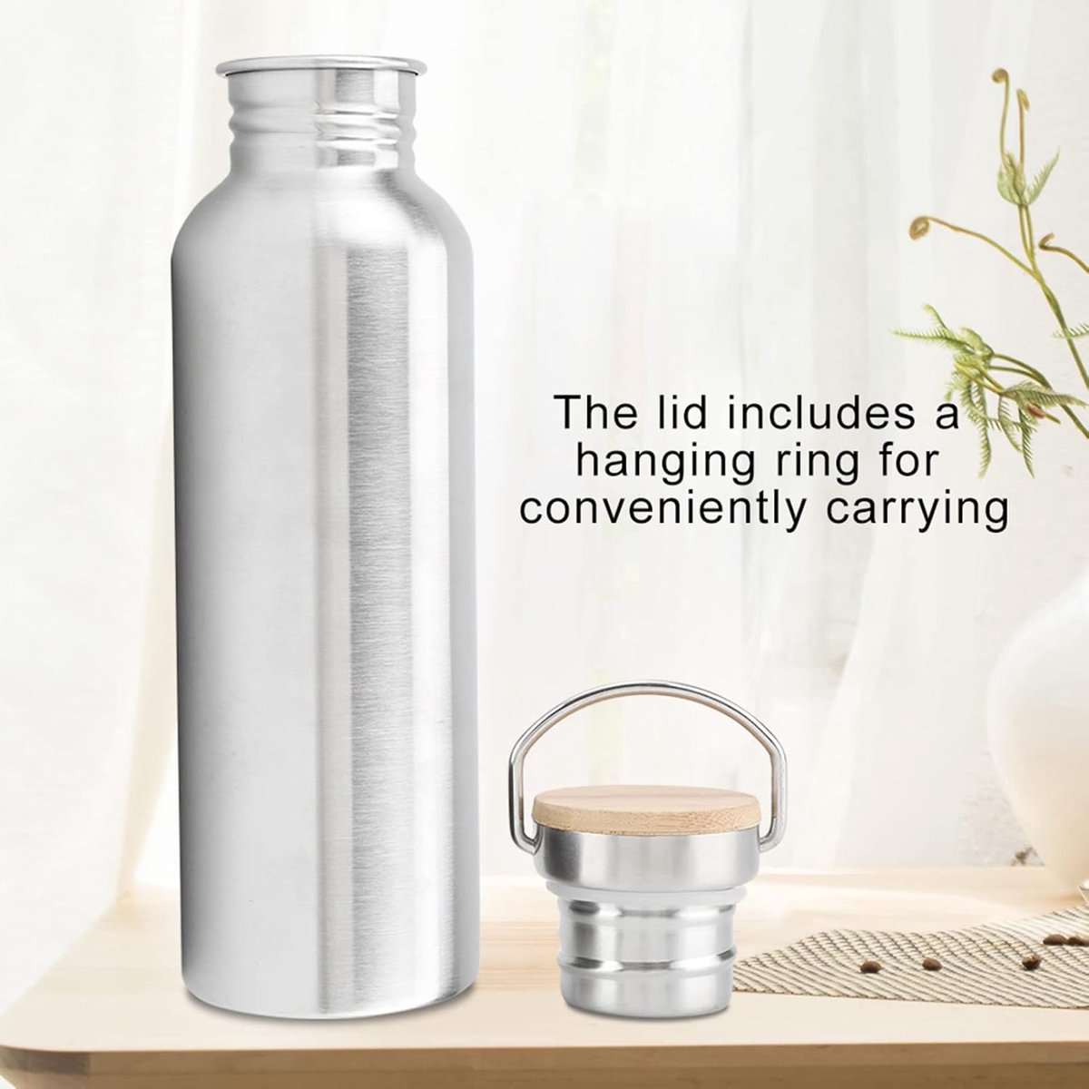 1000 ml roestvrijstalen waterfles, sportfles, lekvrije metalen waterfles BPA-vrij voor sport, sportschool, reizen, kamperen - zilver - 1000ml thumbnail 5
