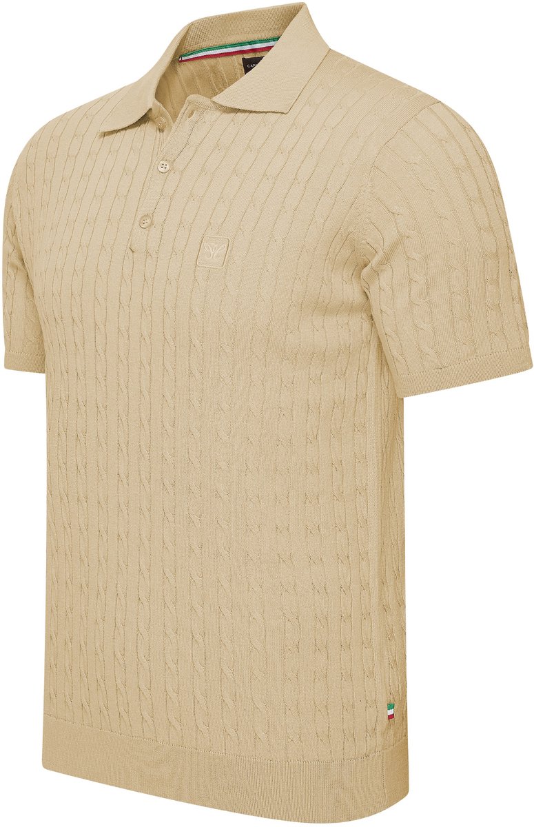 Cappuccino Italia - Heren Polo SS Caorle Cable Knit Polo - Beige - Maat S