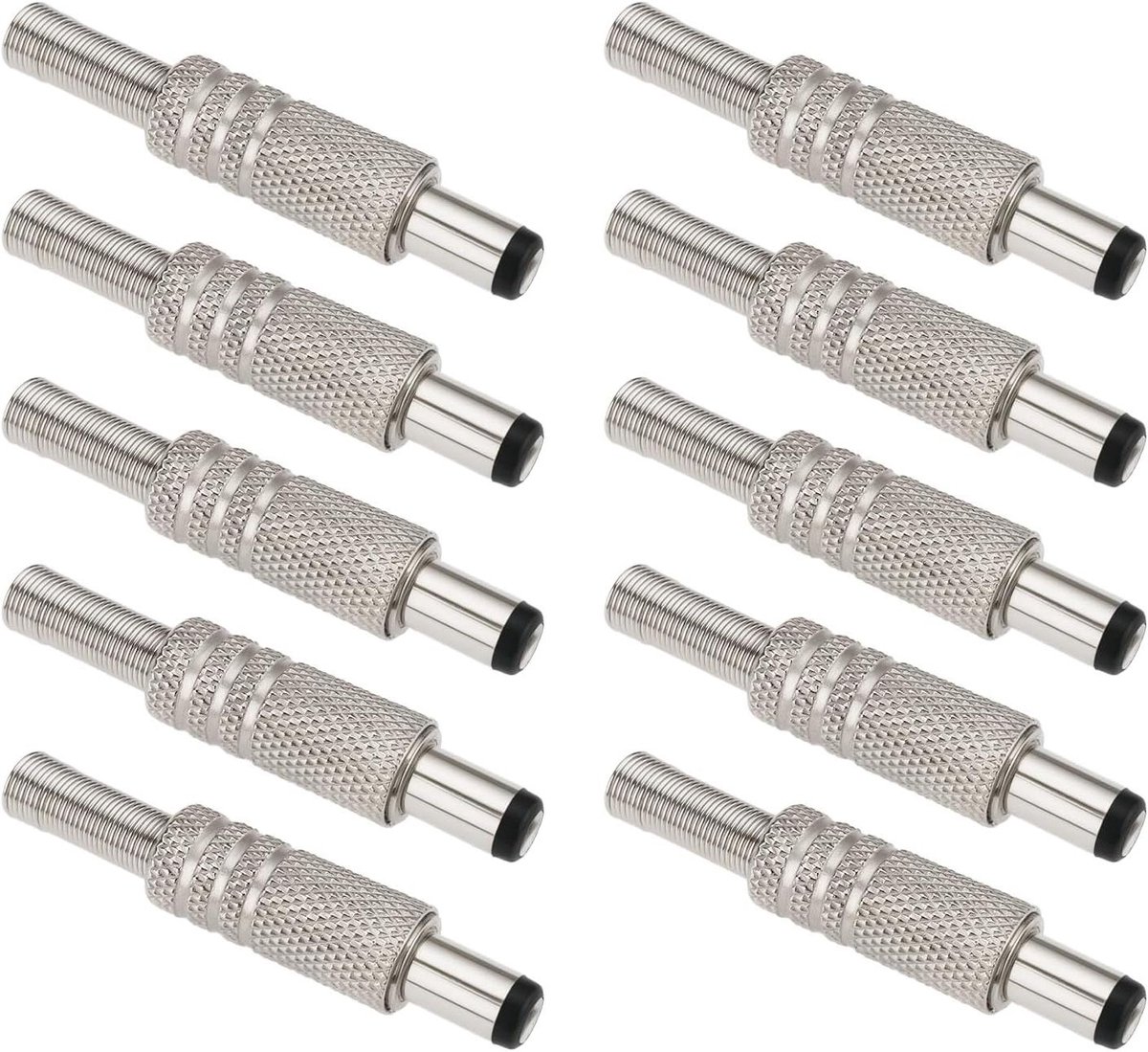 Metalen DC Power Mannelijke Plug Holle 5.5x2.5mm Connector Adapter voor Media Speler Mp3 Speler - Zilver, 10 Stuks