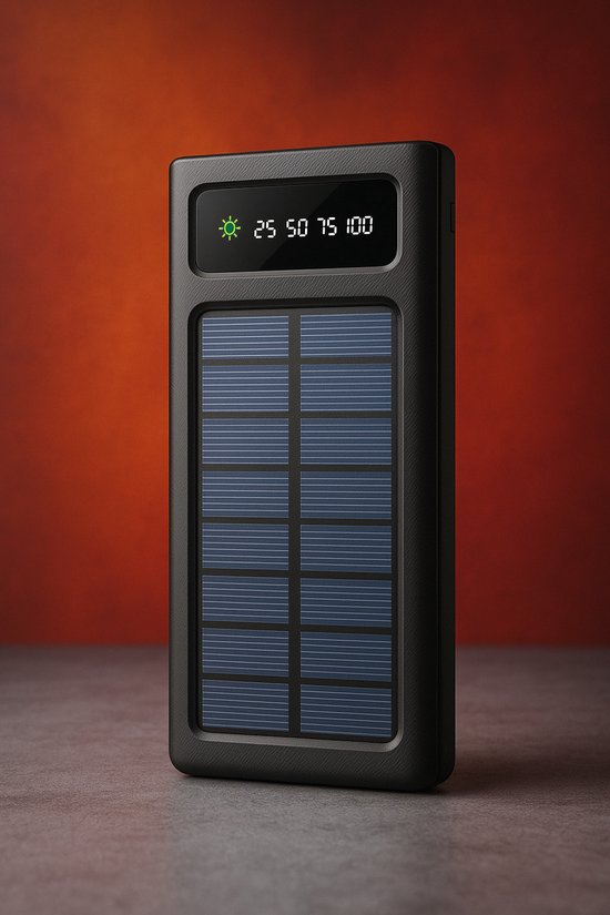 Solar Powerbank – Zonne energie - Powerbank 30.000 mAh - LED Display - Outdoor - Noodpakket - Led Zaklamp - Snellader - 2x USB A + USB-C - Zwart - Geschikt voor alle smartphones & Tablets - Batterij