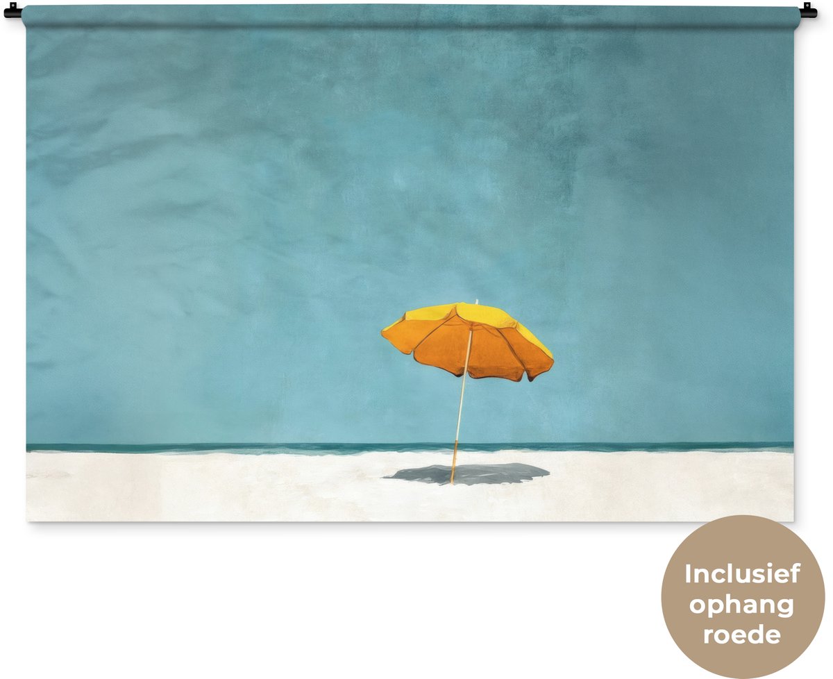 Wandkleed 180x120 cm - Wanddoek Parasol - Geel - Strand - Zee - Wandtapijt - Wandkleden