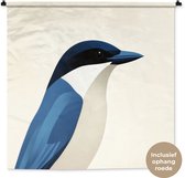 Wandkleed 150x150 cm - Wanddoek Illustratie - Blauw - Vogel - Wandtapijt - Wandkleden
